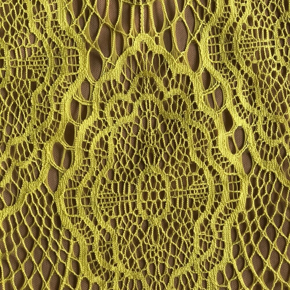 0020 NEW Yellow Lace Nude Illusion Mini Skirt - Picture 5 of 9